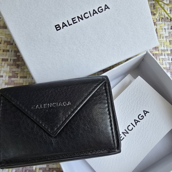 Balenciaga Black Leather Trifold Wallet